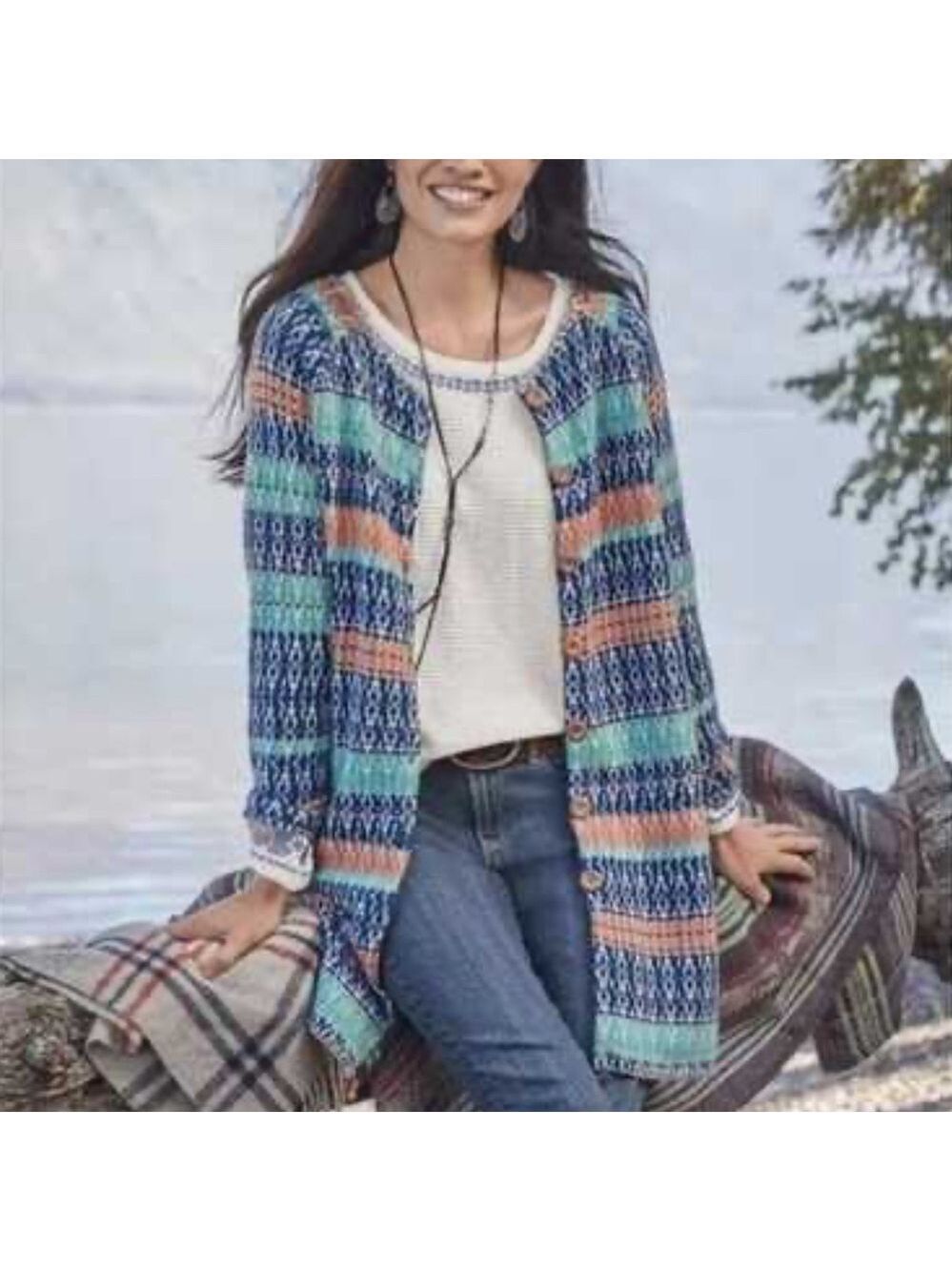 Sundance Shoreline Button Front Duster Cardigan Sweater Size M Wool Blend EUC